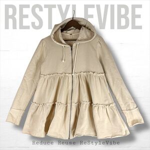 FREE PEOPLE FP Women’s Size XS Hoodie Full Zipper Ruffle Sweatshirt Pockets